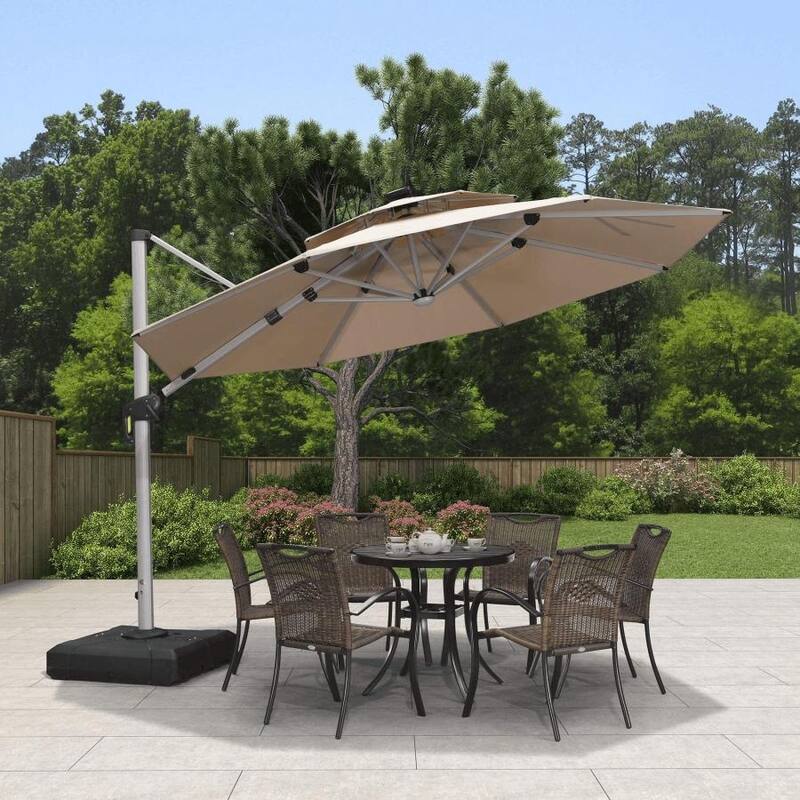 PURPLE LEAF 11 ft Double Top LED Round Patio Cantilever Umbrella with Base