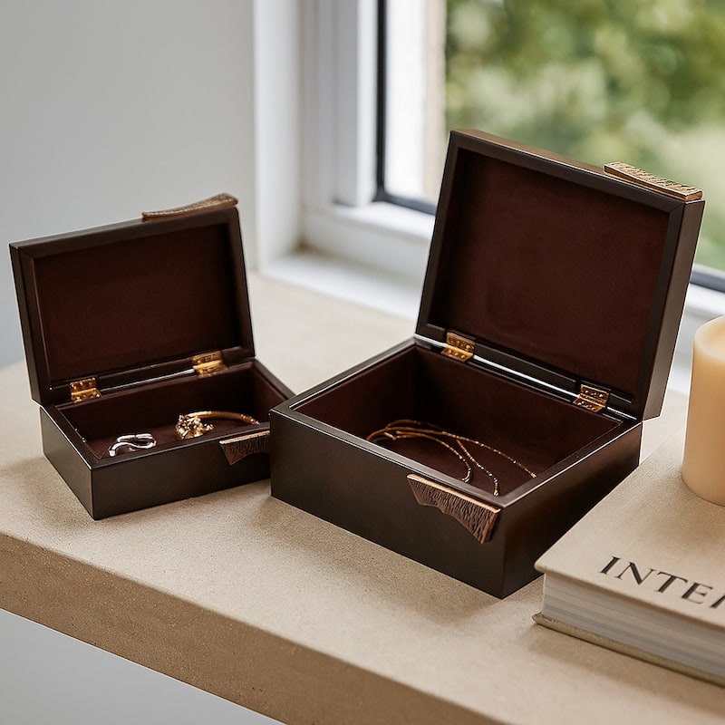 Faux Leather Storage Boxes with Metal Accents (Set of 2) - 9/11" Gray - 11" x 8" x 4"