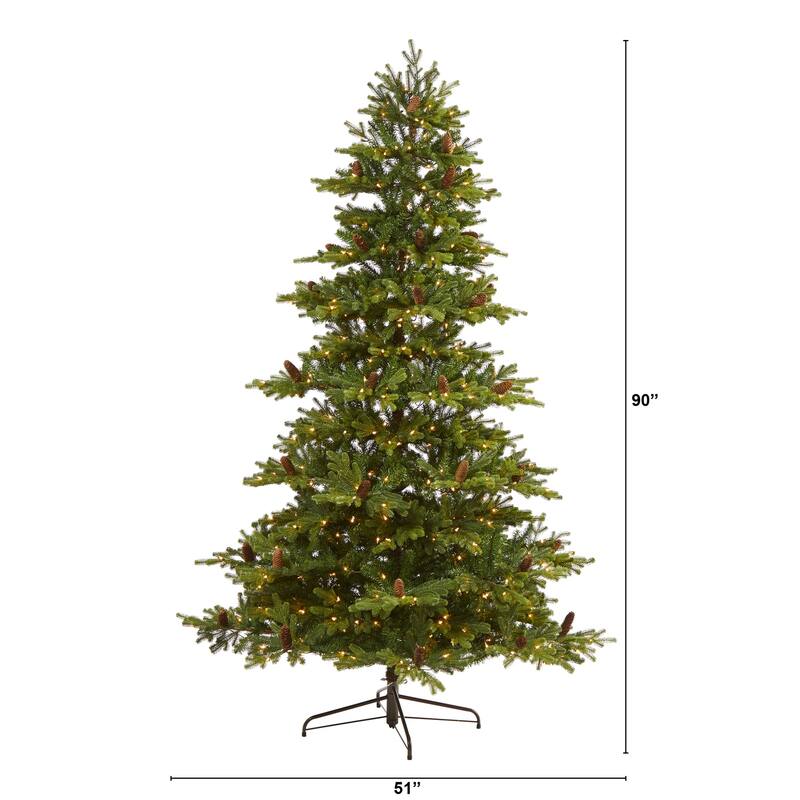 7.5ft. Fir Artificial Christmas Tree with 600 Clear Lights, Pine Cones & 1740 Branches - Lush Holiday X-Mas Centerpiece