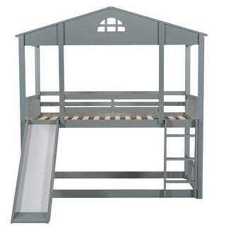 Gray Twin over Twin Wood House Bunk Bed with Convertible Slide and ...