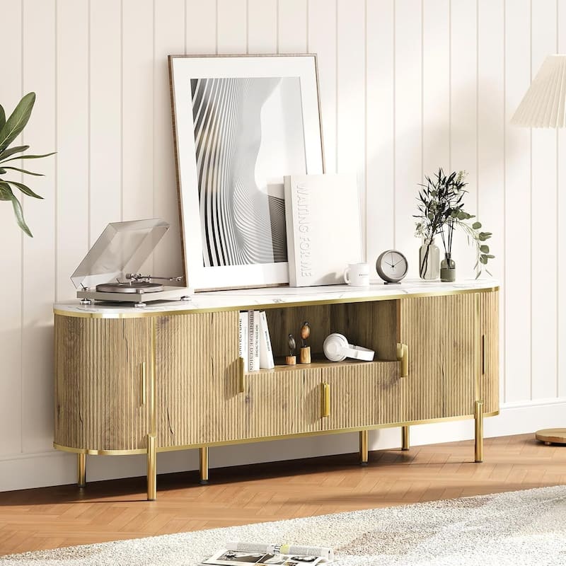 70in Fluted TV Stand Entertainment Center Media TV Console for Living Room - N/A