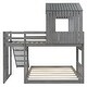preview thumbnail 8 of 47, Playhouse-inspired Style Twin over Full Wooden Bunk Bed,Loft Bed with Playhouse,Farmhouse, Ladder, Slide and Guardrails