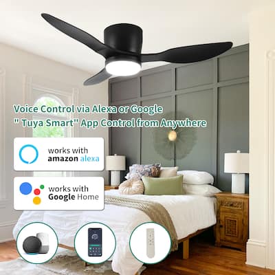 42" Flush Mount Ceiling Fan with Lights Remote, 3 Blades Smart Ceiling Fan