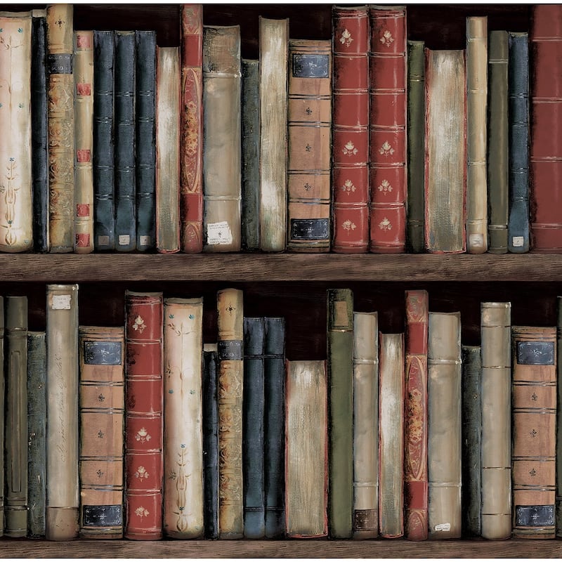 Harry & Grace Faux Bookshelves Peel and Stick Wallpaper - 20.5 in W x 18 ft. L - Earth & Ember