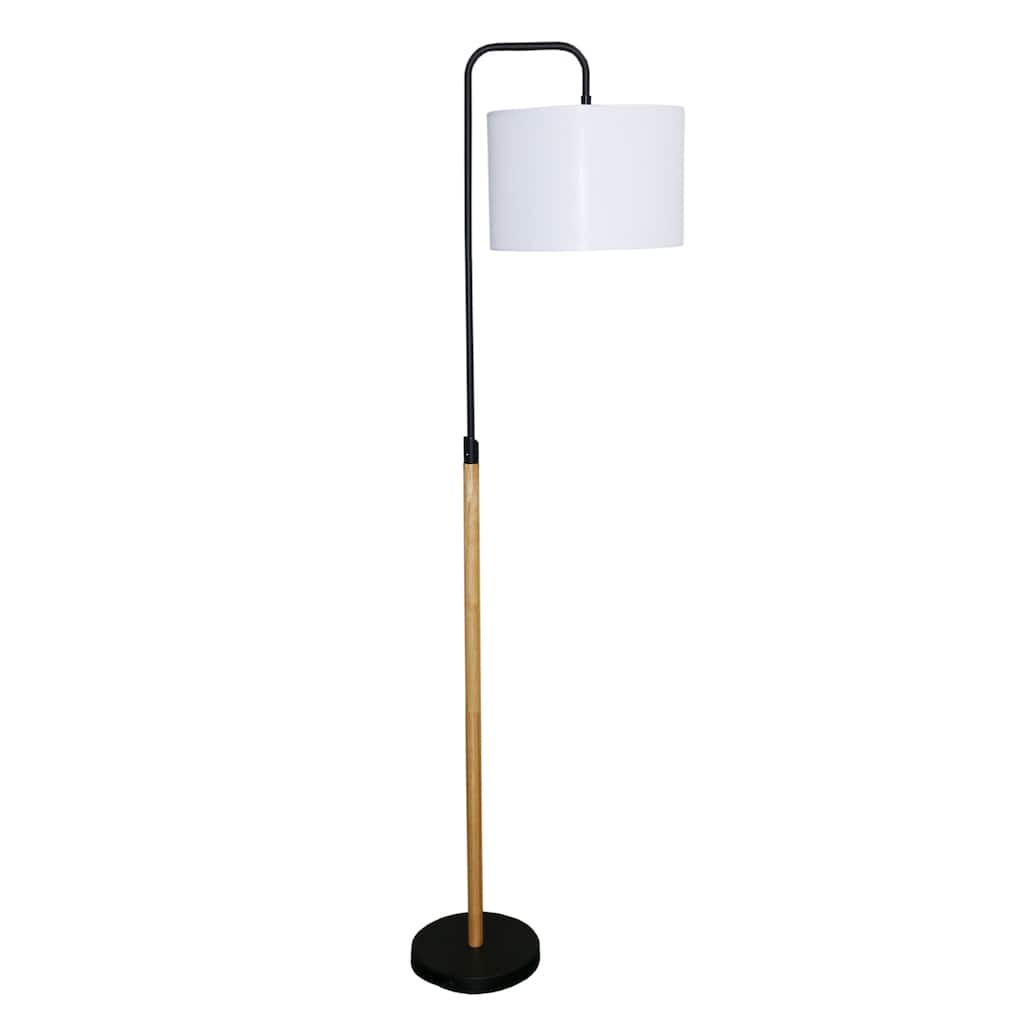 Rachel Modern Floor Lamp with Wooden Pole and White Drum Shade
