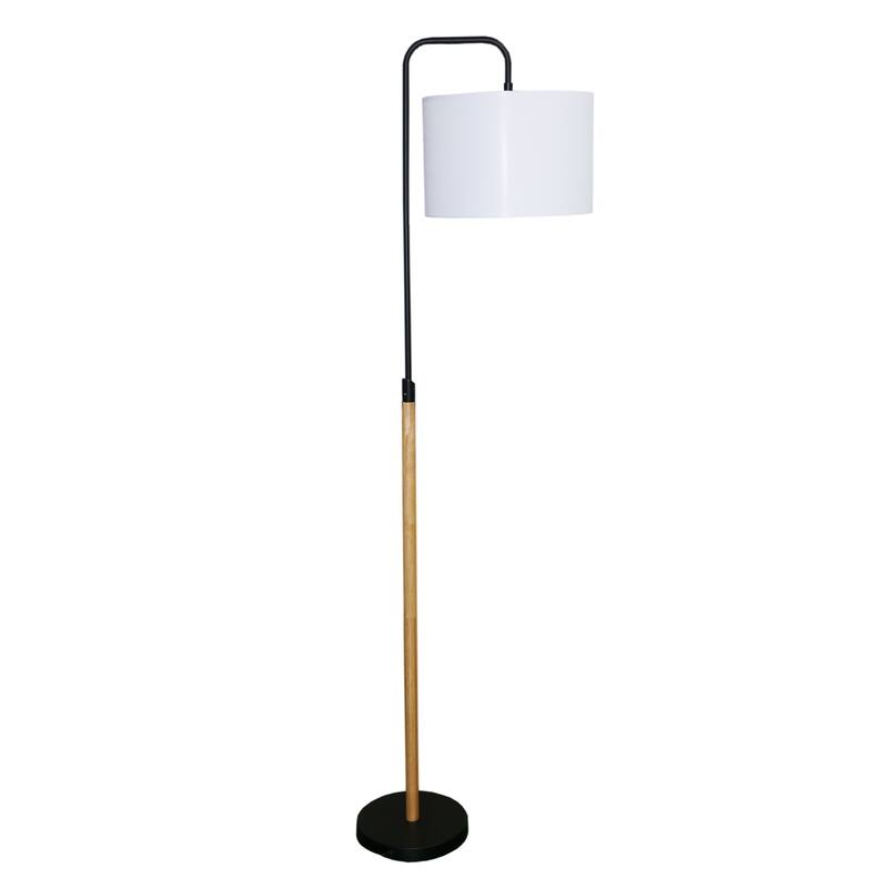 Rachel Modern Floor Lamp with Wooden Pole and White Drum Shade