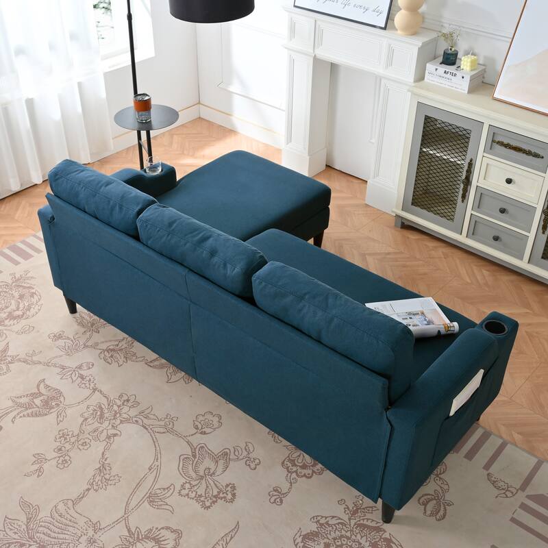 Blue Fabric Sofa with Storage and Comfortable Cushions, 75x49x32 inches