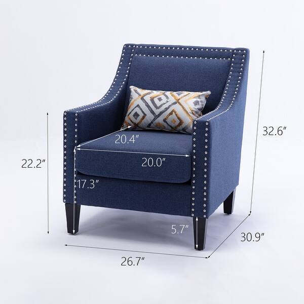 dimension image slide 4 of 6, Linen Accent Armchair Living Room With Nailheads And Solid Wood Legs