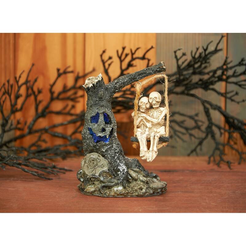 Light-Up LED Haunted Halloween Tree Swing with Skeleton Couple Figure Decoration