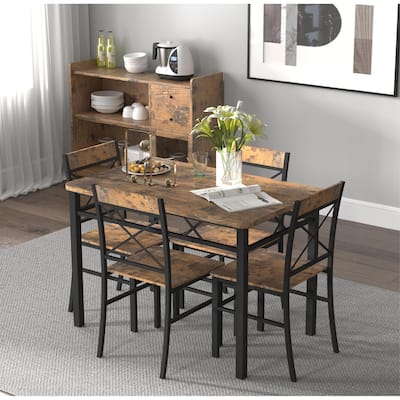 5 piece Space-Saving Dining Table Set，Rustic Brown Dining Table