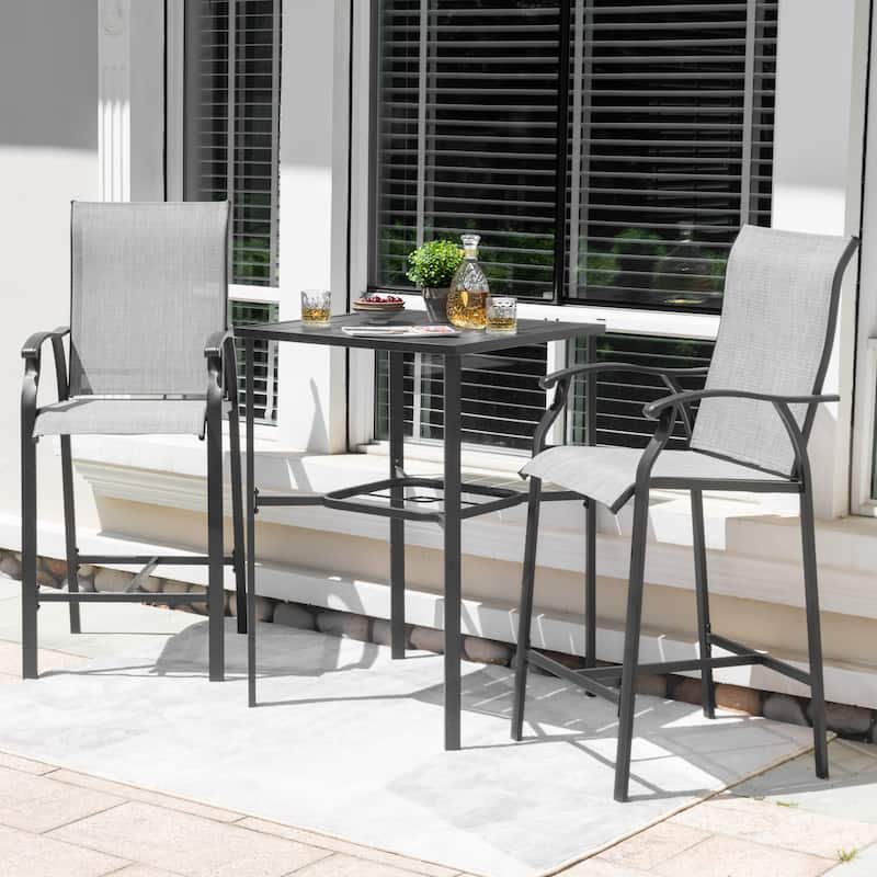 Nuu Garden Patio 2-Piece Textilene Bar Stools with High Backrest, Gray