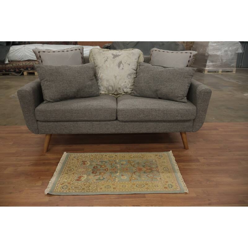 Hand Knotted Oriental 100% Wool Carpet Traditional Floral Navy Blue & Blues Ziegler Area Rug - 3' 1'' X 1' 10''