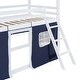 preview thumbnail 9 of 16, Twin Size Bunk Bed Wood House Bed Kids Bed with Elegant Windows Sills and Tent, Blue+White
