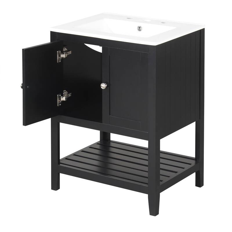 Bathroom Vanity with Sink, Small Storage Cabinet with 2 Soft Closing Doors, Sink Vanity with Solid Wood Frame