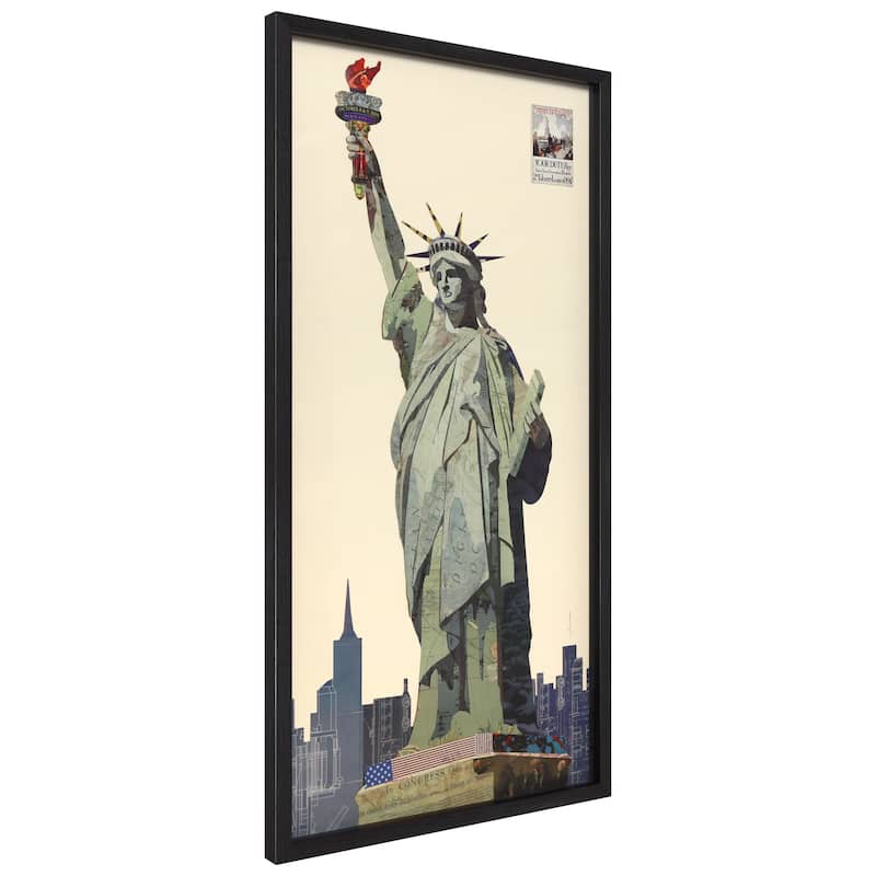 Empire Art "Lady Liberty" Alex Zeng's dimensional collage, under glass & a black shadow box frame