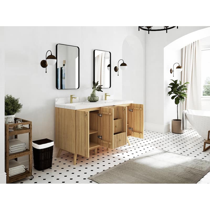 Willow Collections 60 in. W x 22 in. D Pasadena Solid Teak Double Sink Bathroom Vanity with Countertop