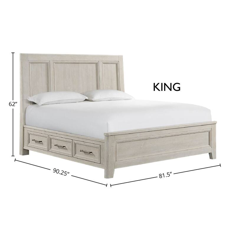 Carlson Solid Wood Panel Bed with Storage, Washed Linen, King