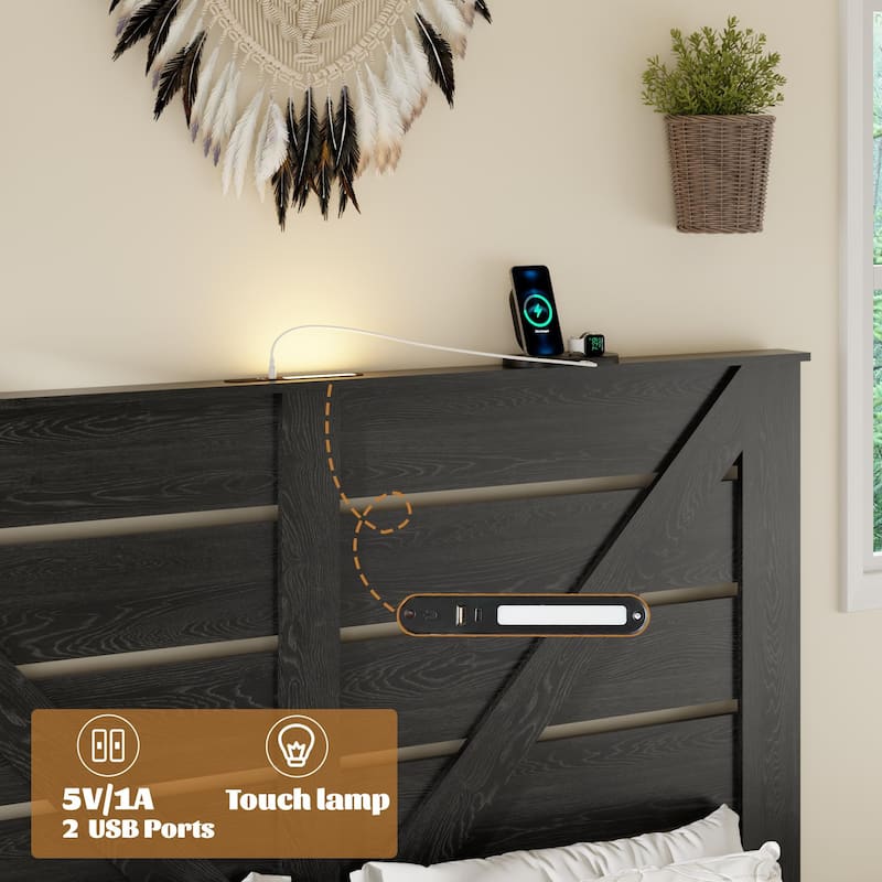 King Bed Frame Headboard, Wood Platform Bed Frame,No Box Spring Needed and Easy Assembly Tool,Large Under Bed Storage