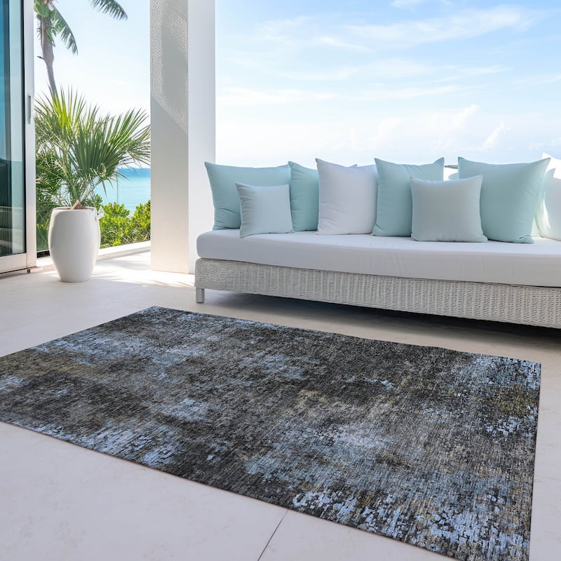 Machine Washable Indoor/ Outdoor Chantille Contemporary Abstract Rug - Graphite - 5' x 7'6"