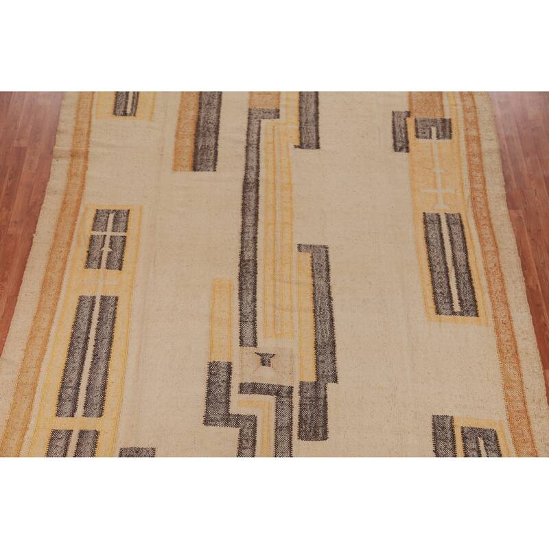 Hand Woven Oriental 100% Jute Carpet Southwestern Modern Beige & Ivories Kilim Area Rug - 9' 3'' X 8' 11''