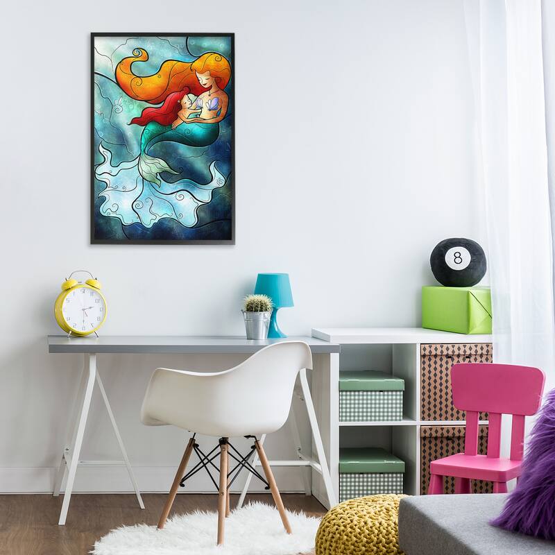 Stupell Mermaid & Child Stained Glass Style Framed Giclee Art Design By Mandie Manzano