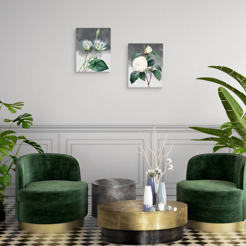 Blue Lotus & White Common Camellia Grey Canvas Art Prints
