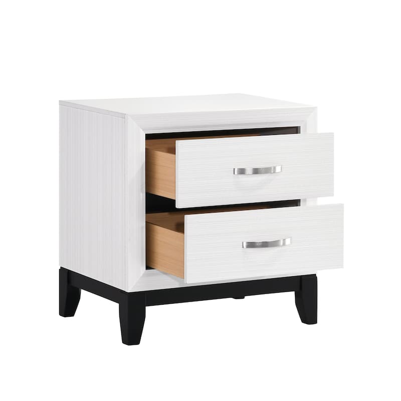 Modern Contemporary Storage Nightstand of 2x Drawers 1pc Wooden Bedroom Furniture - White