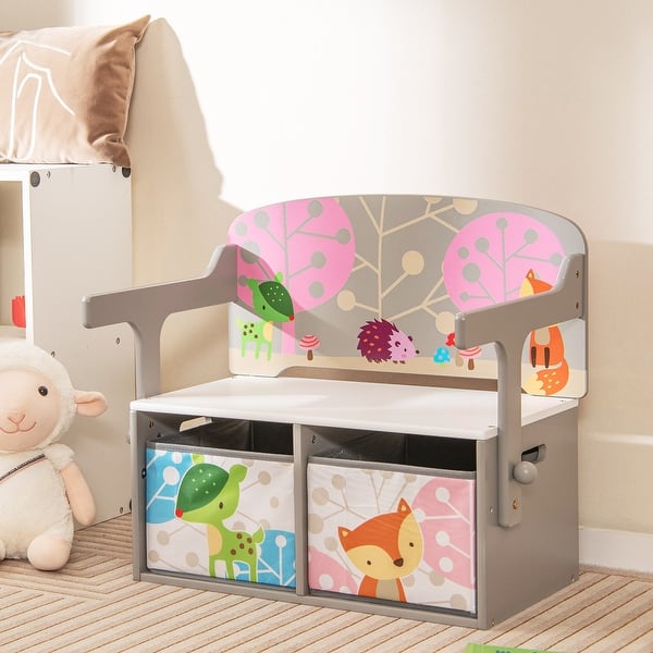 slide 2 of 23, 3 in 1 Kids Convertible Activity Bench with 2 Removable Fabric Bins - 21" x 22" x 58" Grey