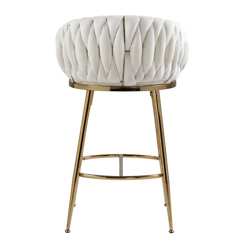 (Set of 1) 26" Velvet Counter Height Bar Stool with Wave Back, Golden Chrome Base and Footrest