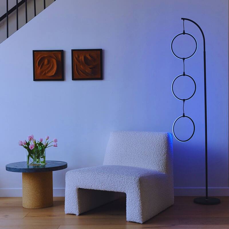 Brightech Nova 74 in. Classic Black Industrial 3-Light LED Super Bright Floor Lamp with Built-In Color Changing Function
