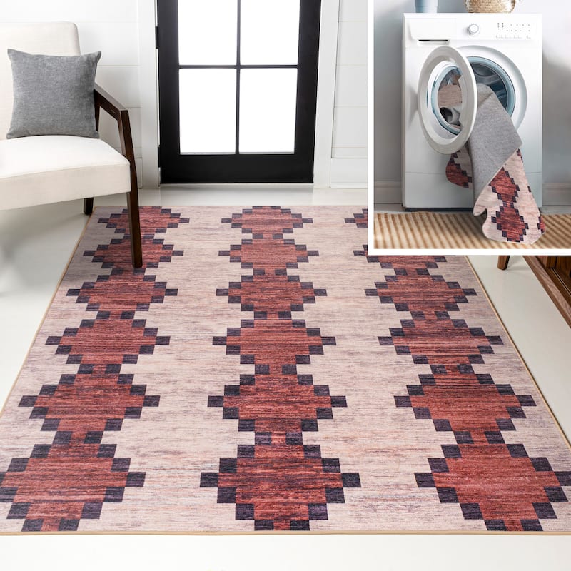 JONATHAN Y Siksak Bohemian Medallion Textured Weave Machine Washable Area Rug - 2 X 8