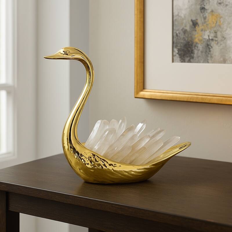 Metal Sitting Swan Sculpture with Tall Neck Elegant Home Decor