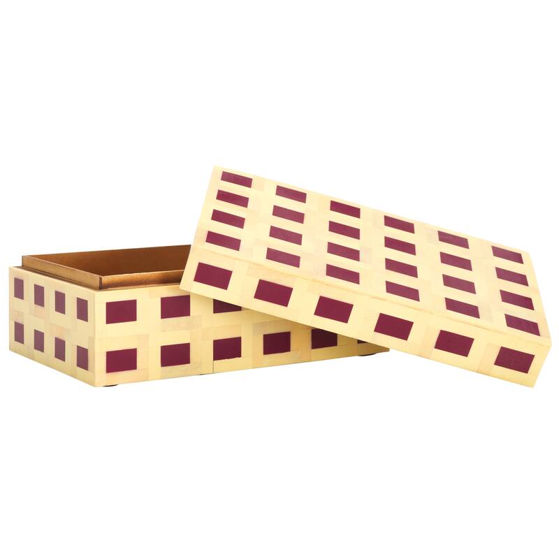 SAFAVIEH Home Sati Muted Yellow/Burgundy Resin Decorative Box Set of 2