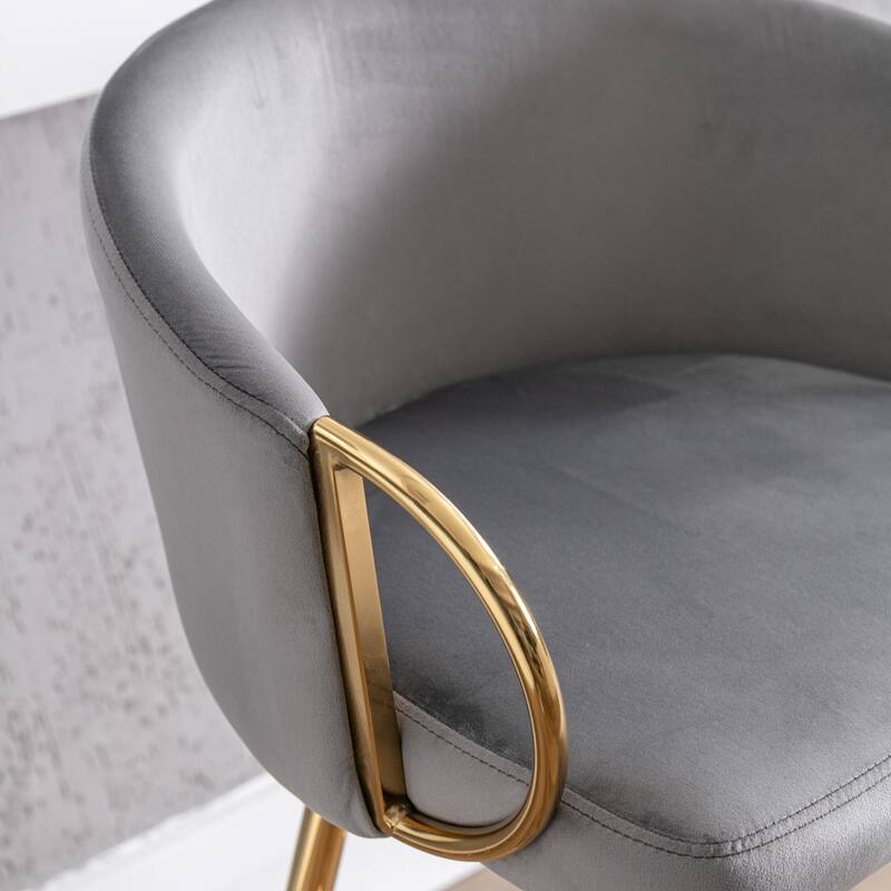 Bar Stools Set of 2, 26 Inch Counter Height Bar Stools Velvet Low Back Chair with Golden Armrest for Kitchen Island, Home Bar