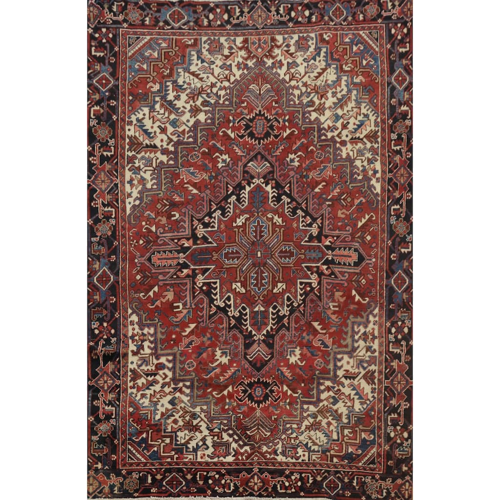 Hand Knotted Oriental 100% Wool Carpet Traditional Medallion Red Heriz Area Rug - 10' 1'' X 7' 1''