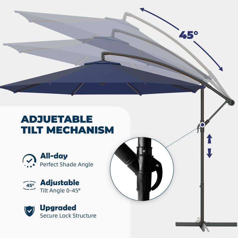 EROMMY 10ft Offset Hanging Umbrella - Easy Tilt, 99.9% UV Protection, Heavy-Duty Iron Frame