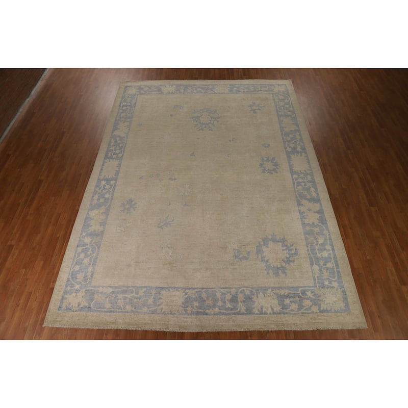 Hand Knotted Oriental 100% Wool Carpet Transitional All-Over Beige & Ivories Oushak Area Rug - 14' 0'' X 10' 0''