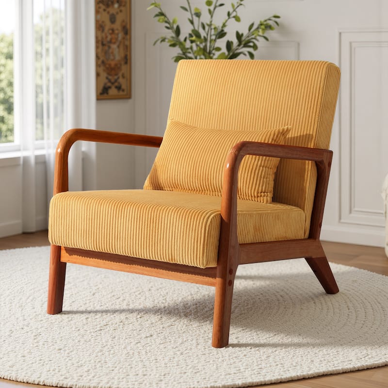 Uixe Mid Century Solid Wood Upholstered Corduroy Accent Chair - Orange