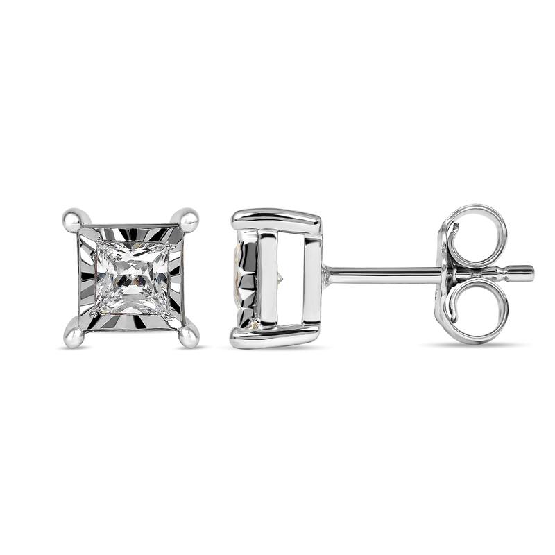 1/20ct to 3/4ct TDW Diamond Solitaire Stud Earrings in Silver for Women