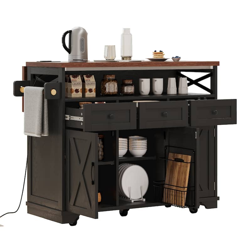 Nuton MDF Farmhouse Kitchen Island with Power Outlet(47-in x28-in x39-in)