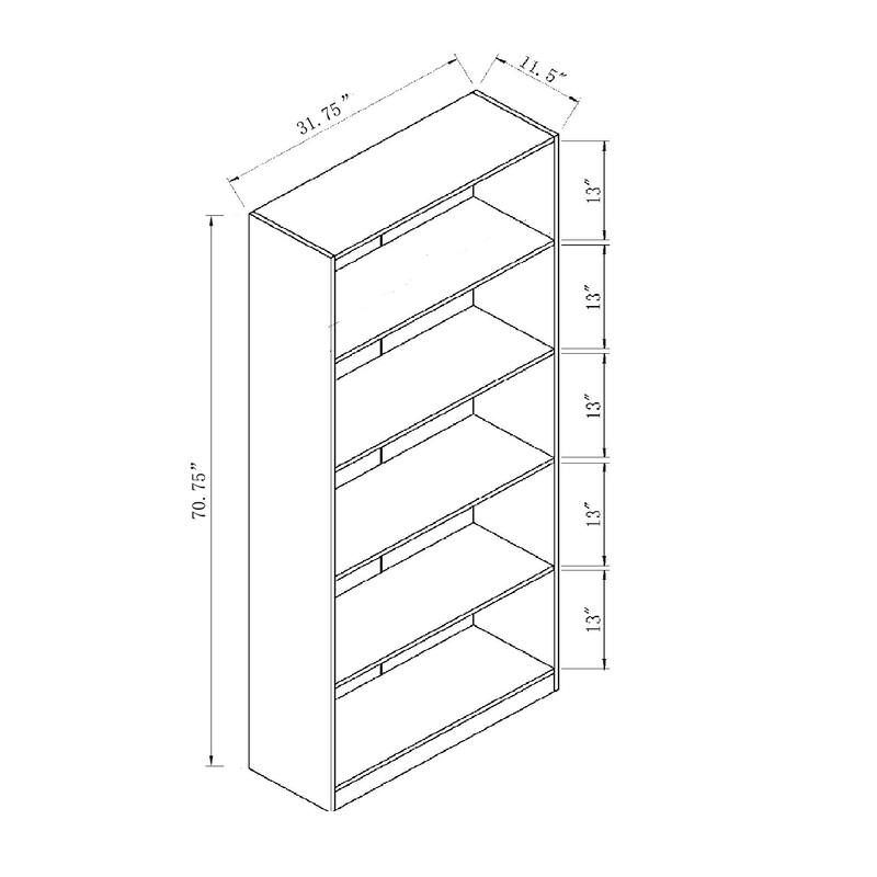 Five shelf wooden bookcase display cabinet - Mahogany