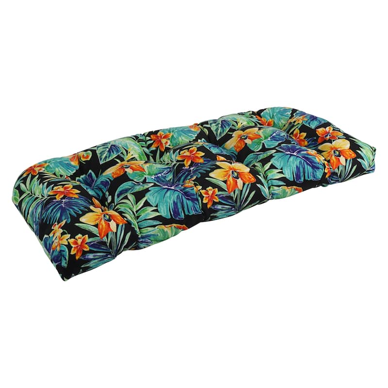 42-inch Rounded Back Tufted Outdoor Loveseat/Bench Cushion - Beachcrest Caviar