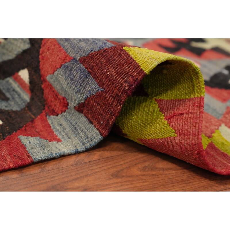 Hand Woven Oriental 100% Wool Carpet Southwestern Tribal Multi-Colored Kilim Area Rug - 10' 5'' X 5' 0''