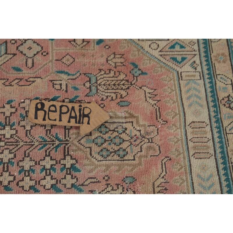 Pink Geometric Tabriz Persian Vintage Area Rug Handmade Wool Carpet - 8'0"x 11'5"