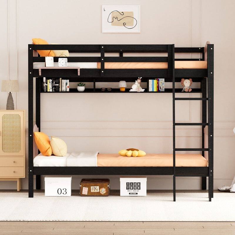 Twin Over Twin Solid Wood Bunk Bed for Kids and Adults, No Box Spring Required