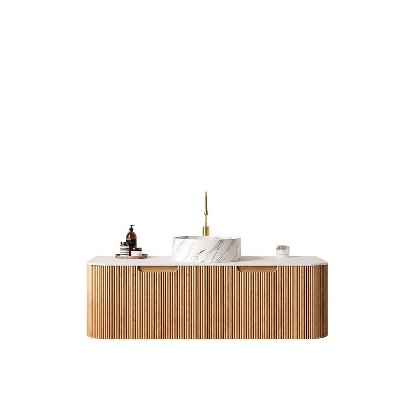 Floating Bathroom with Round Ceramic Basin and Storage Drawer