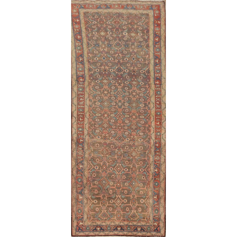 Hand Knotted Oriental 100% Wool Carpet Traditional Geometric Greys & Charcoal Mahal Runner Rug - 9' 7'' X 3' 3''