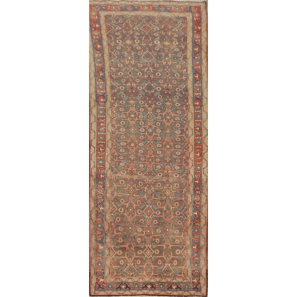 Hand Knotted Oriental 100% Wool Carpet Traditional Geometric Greys & Charcoal Mahal Runner Rug - 9' 7'' X 3' 3''