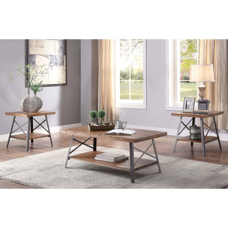 Denver Weathered Oak and Sandy Black End Table with Shelf (Set of 2)