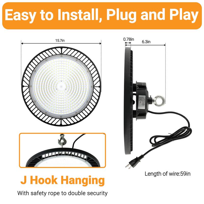 Ultra-Bright 400W UFO High Bay Light 15.7 Inch Dimmable Industrial Lighting For Warehouse, Workshop, Garage